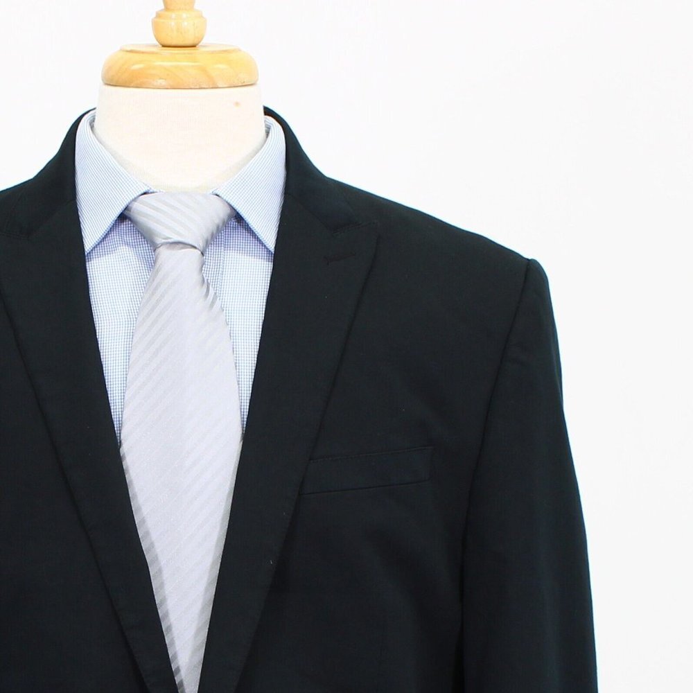 Express 44L Black Solid Cotton 2-Button Sport Coa… - image 11